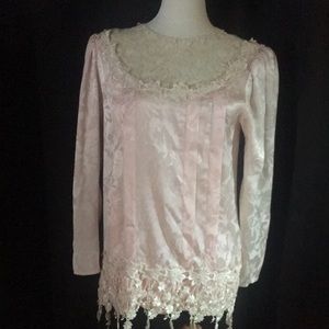 Vintage blush lace and satin blouse.